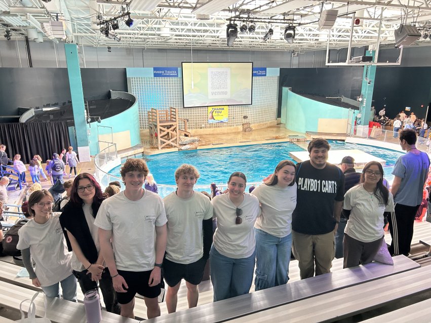 Students teamed up with participants from associate professor of biology Dr. Clifford Pickett's Compass Summer program, "Embryos & Editing: From Tidepools to CRISPR Technology," for a day at Mystic Aquarium, where they explored marine conservation, watched a sea lion show and discovered how horseshoe crab blood is used to help ensure the safety of vaccines and other medical products.
